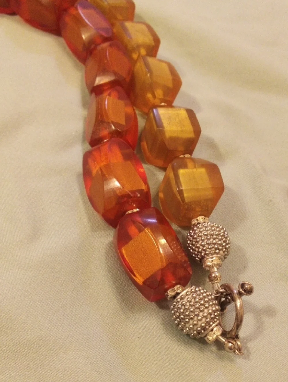 Real Amber-Tone Glass Bead Necklace with Silver Monkey Pendant